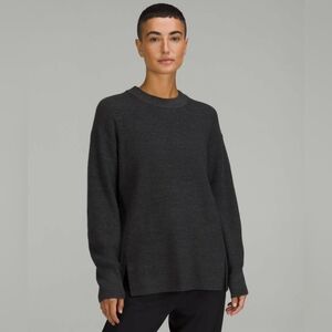 Lululemon Merino Wool Blend Ribbed Crewneck Sweater *Heathered Black Size 6